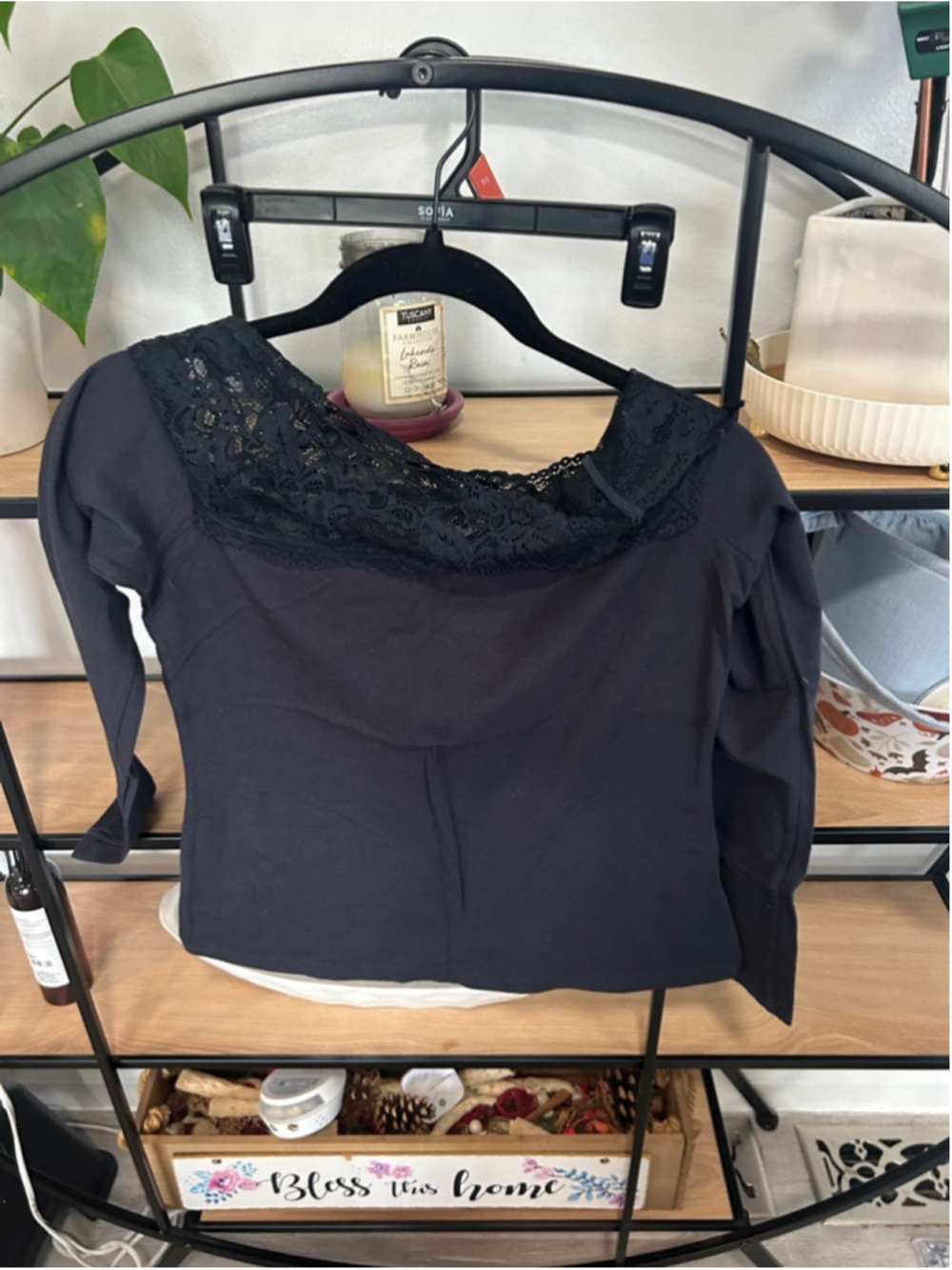 Women's H&M Black Lace Long Sleeve Tee Standard M